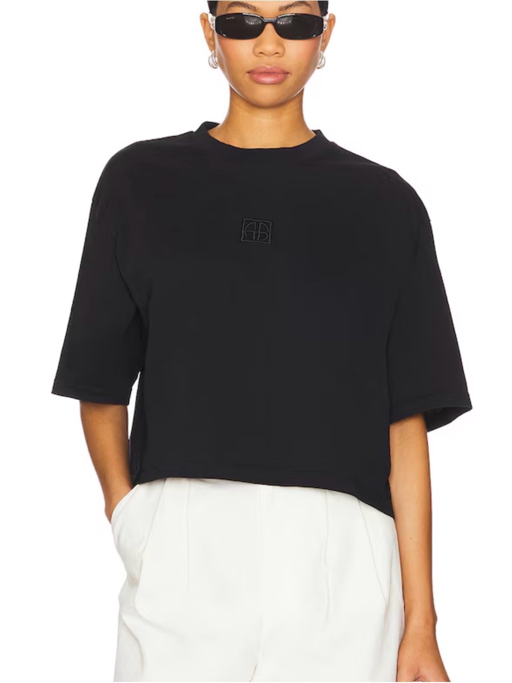 ANINE BING Myers Cropped Tee in Black